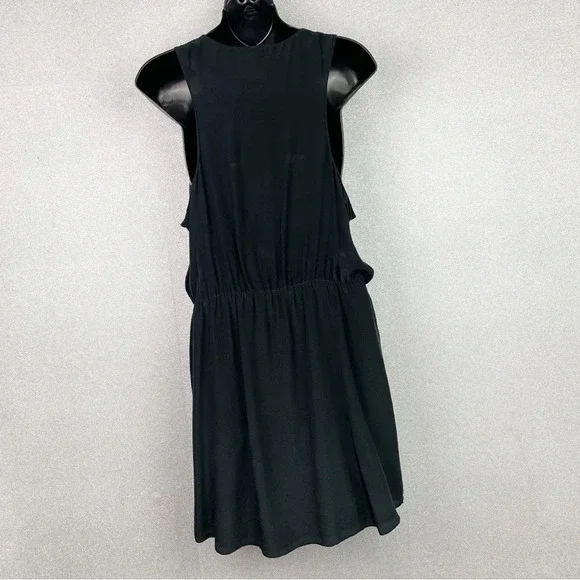 Rory Beca 100% Silk Romper Popover Mini Dress Plunging Cross Over V-Neck Black L - Picture 7 of 11